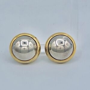 Vintage Gold and Silver Toned Round Domed Button Post Earrings